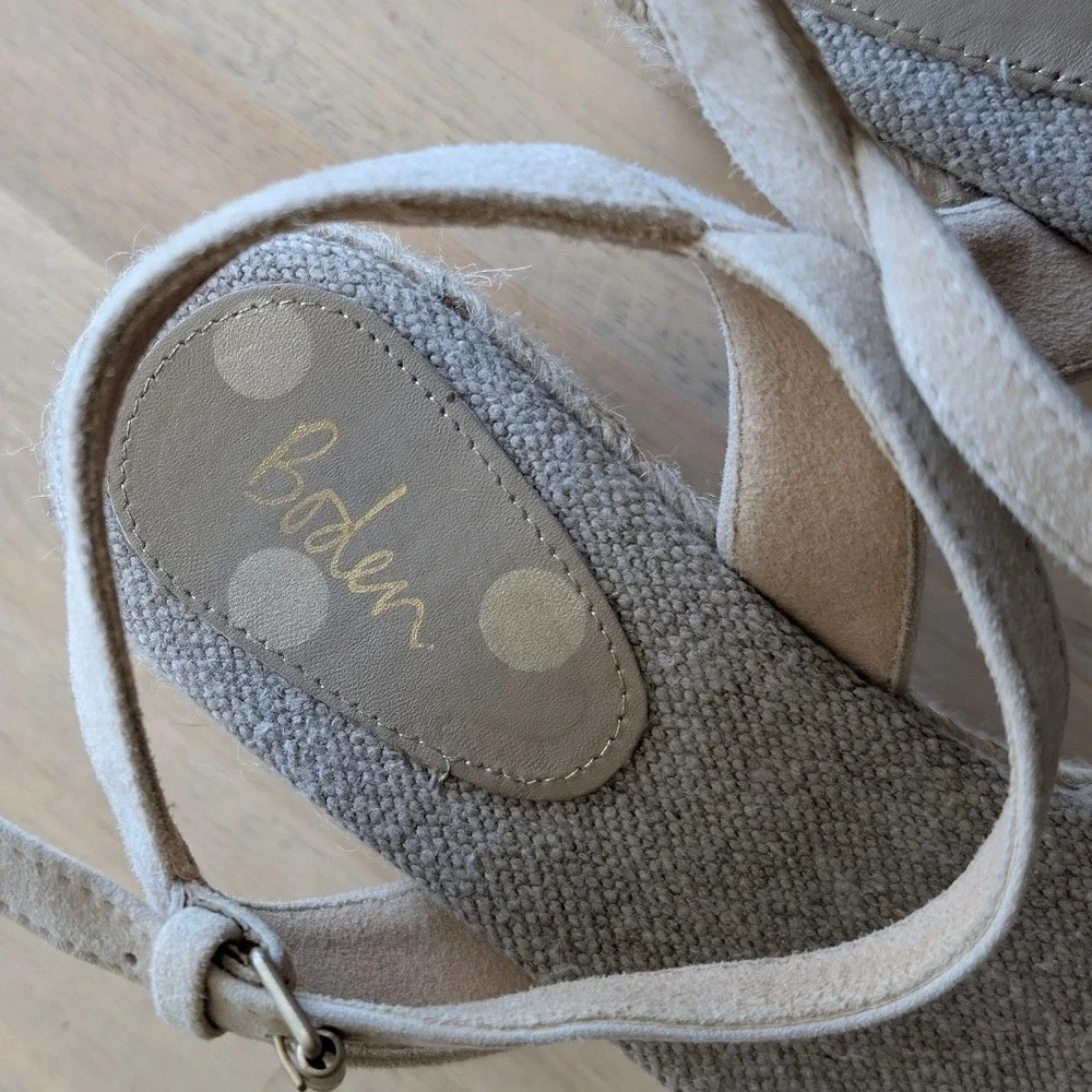 Boden Suede Espadrille Wedge Sandals Beige Platform Ankle Strap Size 40‎ (US 9)